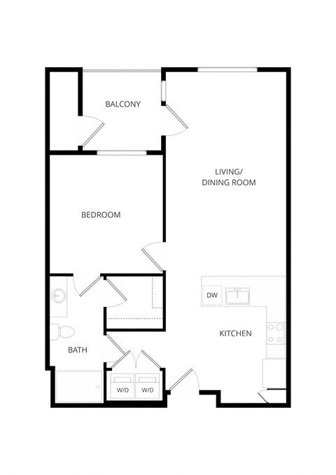 Floor plan for 1 bed, 1 bath, 755 sqft